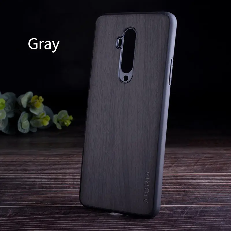 Деревянный чехол для Oneplus 7T pro, TPU+ PC+ wood, кожзам, чехлы для Oneplus 7T Pro - Цвет: Gray