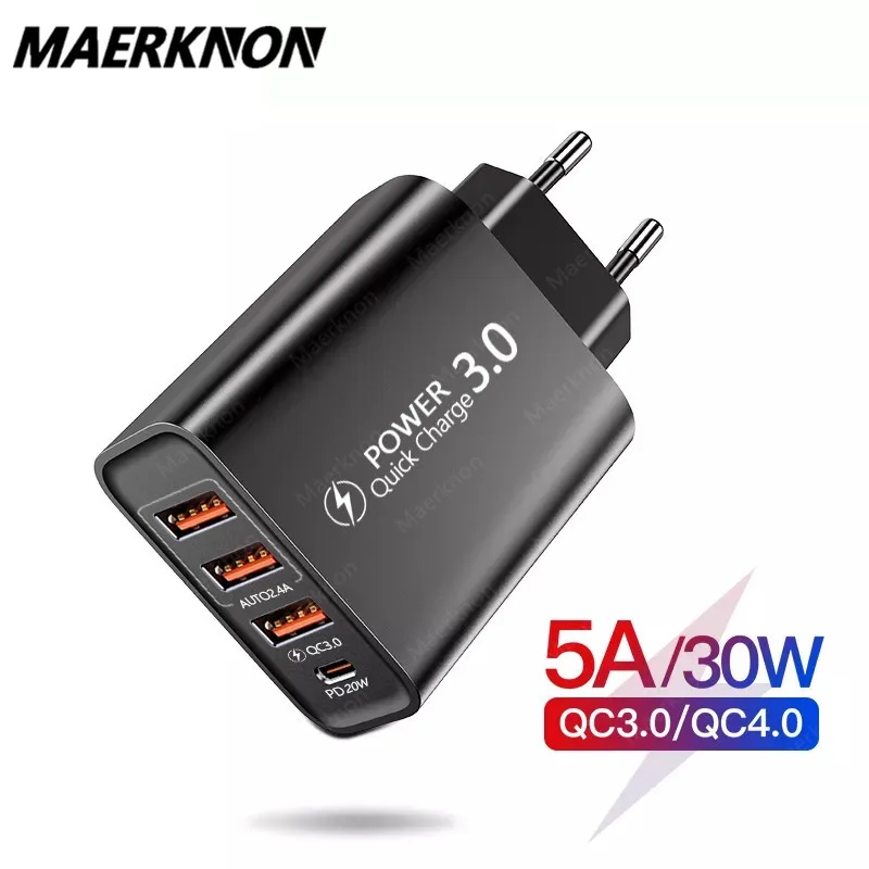 Usb Type C Charger 30w 4 Ports Pd Quick Charge 3.0 For Iphone 12