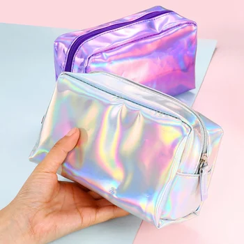 

Fashion Holographic Laser Rainbow Pencil Case Cosmetic Makeup Pouch Storage Zipper Purse Bag Large capacity School Girl Gifts