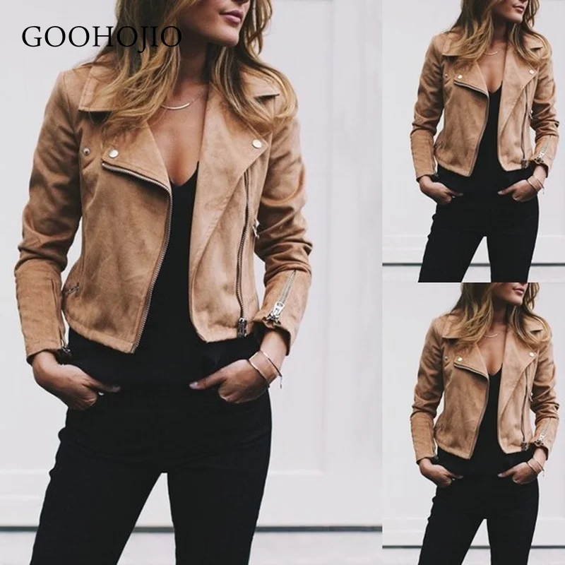 

GOOHOJIO 2021 New Spring and Autumn Woolen Cloth Fashion Jackets Women Casual Jacket for Ladies Zipper Short Women Lapel Jackets