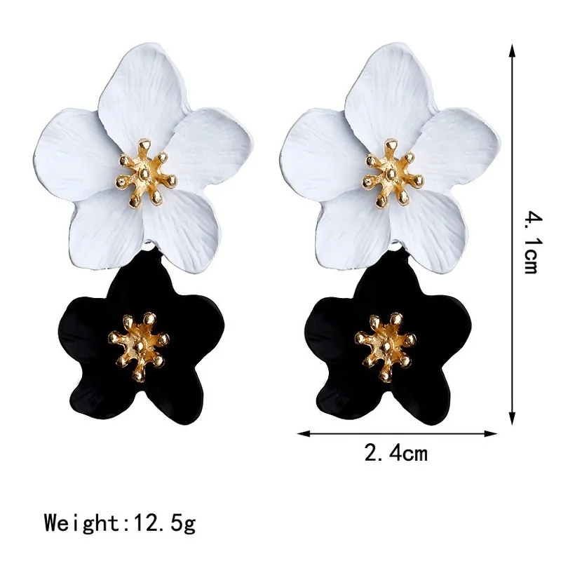 Flower Earrings New Design Fashion Jewelry Big Double Flower Mixed Color Earrings for Women Summer Style Party Wedding Exaggerated Earrings