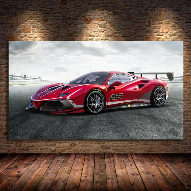 Art Poster Red Car Ferrari 488