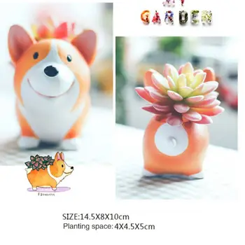 

1pcs Flowerpot Puppy Resin Planter for Succulents Cute Corgi Mini Desktop Pot Decoration Gift For home