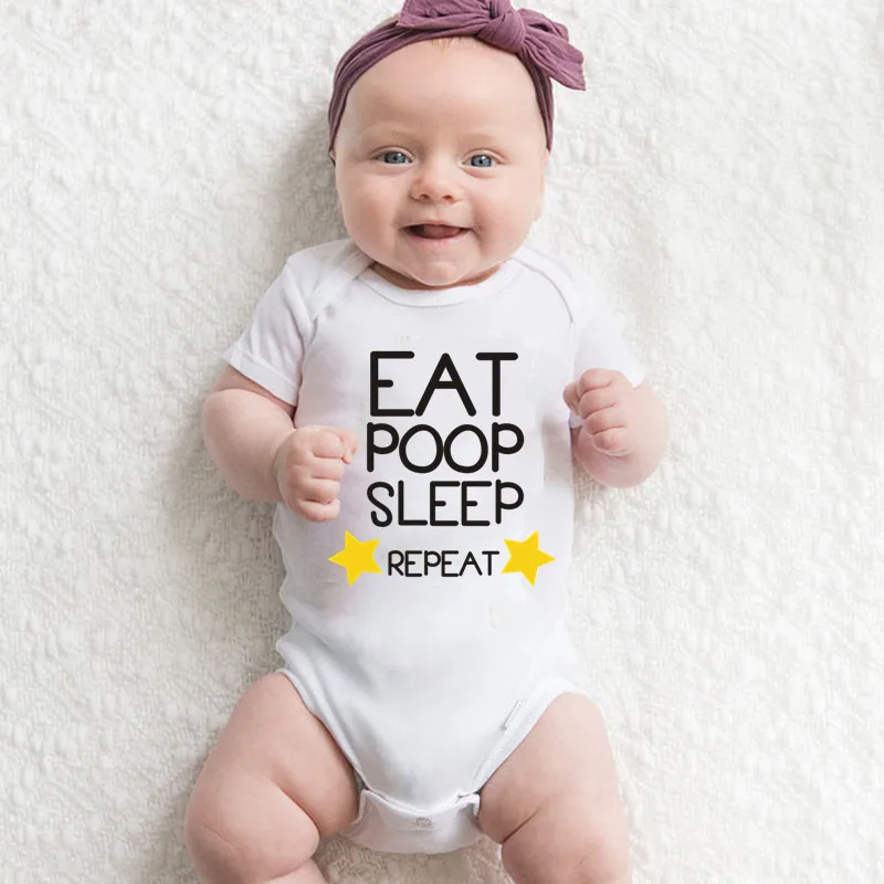 Милая Одежда для новорожденных и маленьких девочек с принтом «EAT POOP SLEEP REPEAT»; боди для малышей; Комбинезоны для младенцев; летний костюм для детей; летняя одежда