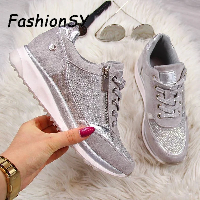 Women Wedges Sneakers women Vulcanize Shoes lace up Sequins Shake Shoes Fashion Girls Sport Shoes Woman Sneakers Shoes Footwear