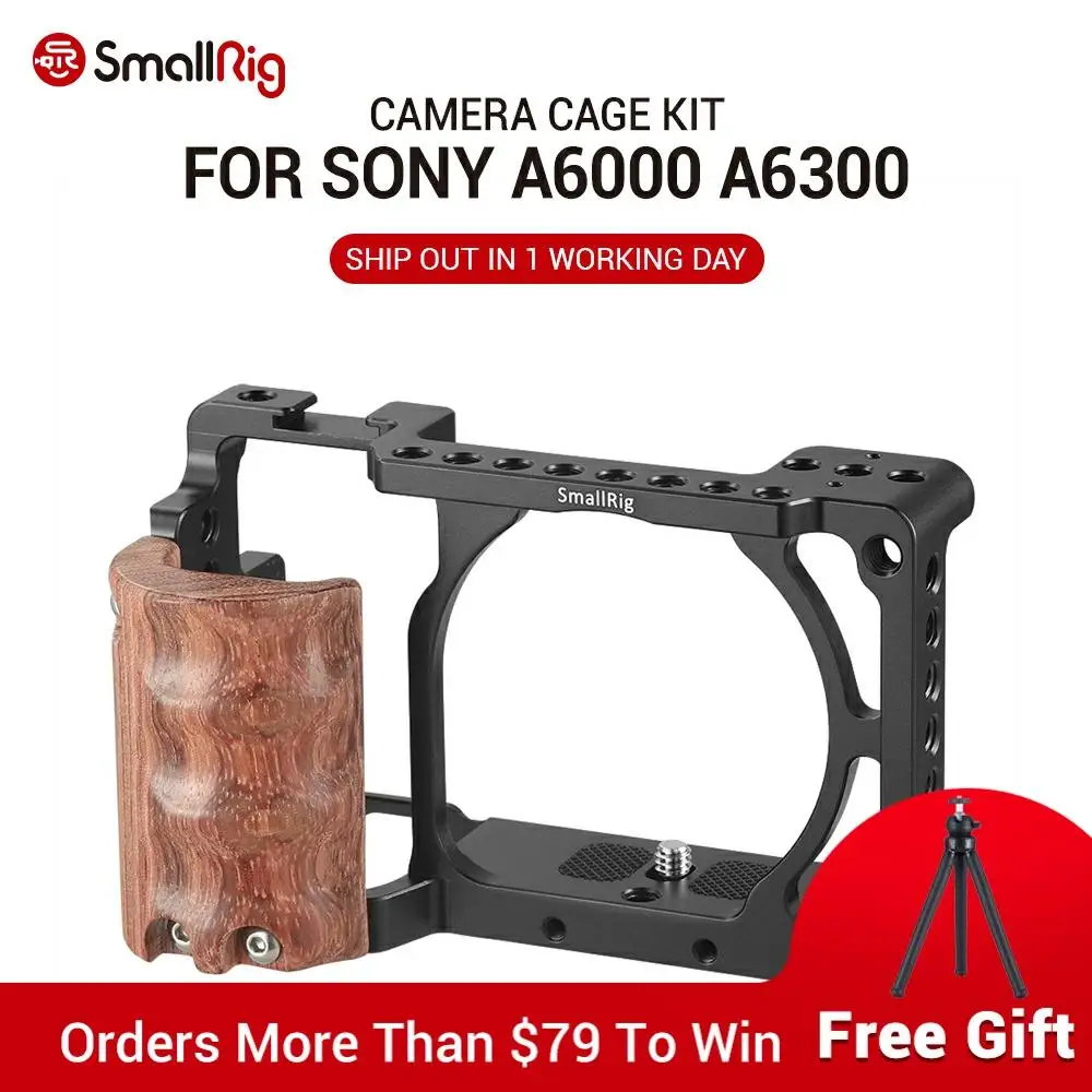 

SmallRig for sony a6000 accessories for Sony A6300 / A6000 / ILCE-6000 / ILCE-6300 Cage W/ Wooden Handle Dual Camera Rig - 2082