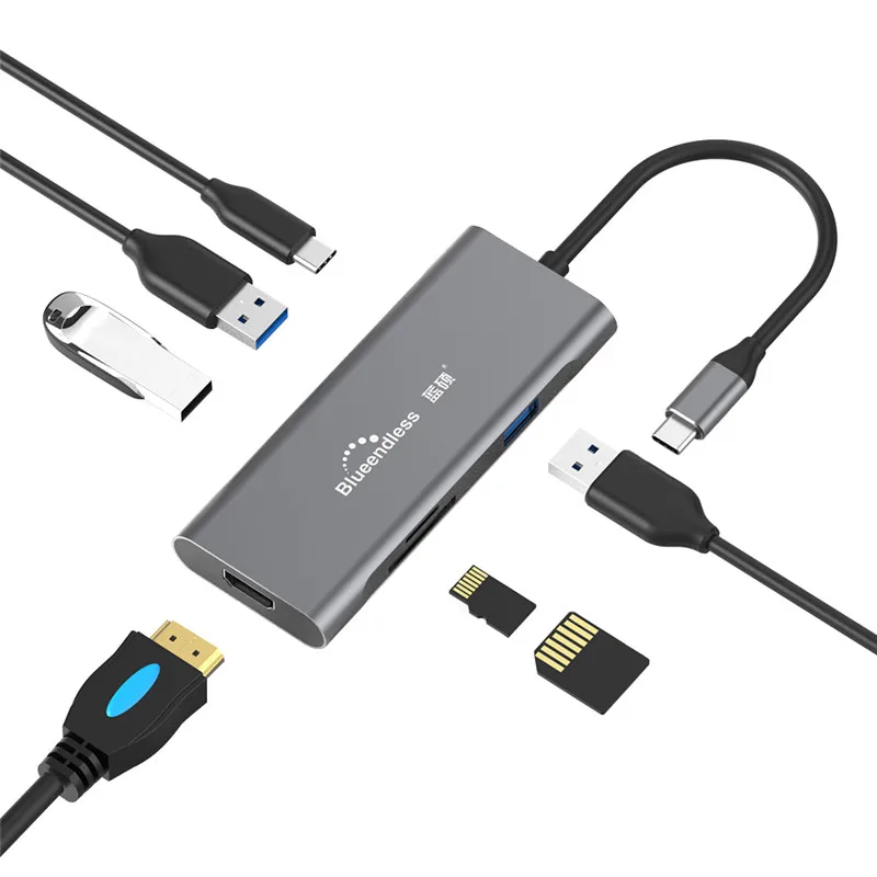 Док станция для ноутбука 9 в 1 USB 3 0 HDMI TF LAN PD|Компьютерные кабели и разъемы| |