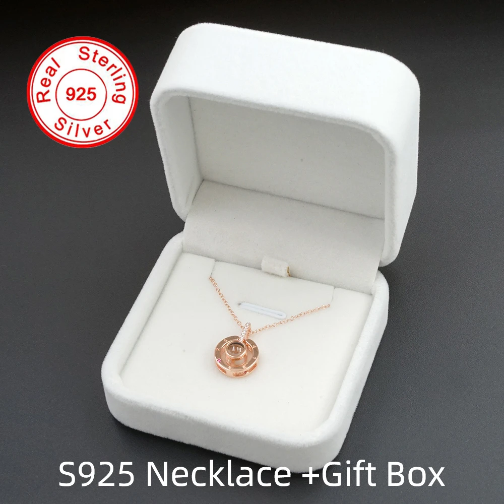 S925RoseGoldWhitebox Сплав S925 розовое золото серебро 100 языков I Love You проекционный кулон ожерелье Женщины Романтическая любовь память свадебное ожерелье - Окраска металла: S925RoseGoldWhitebox