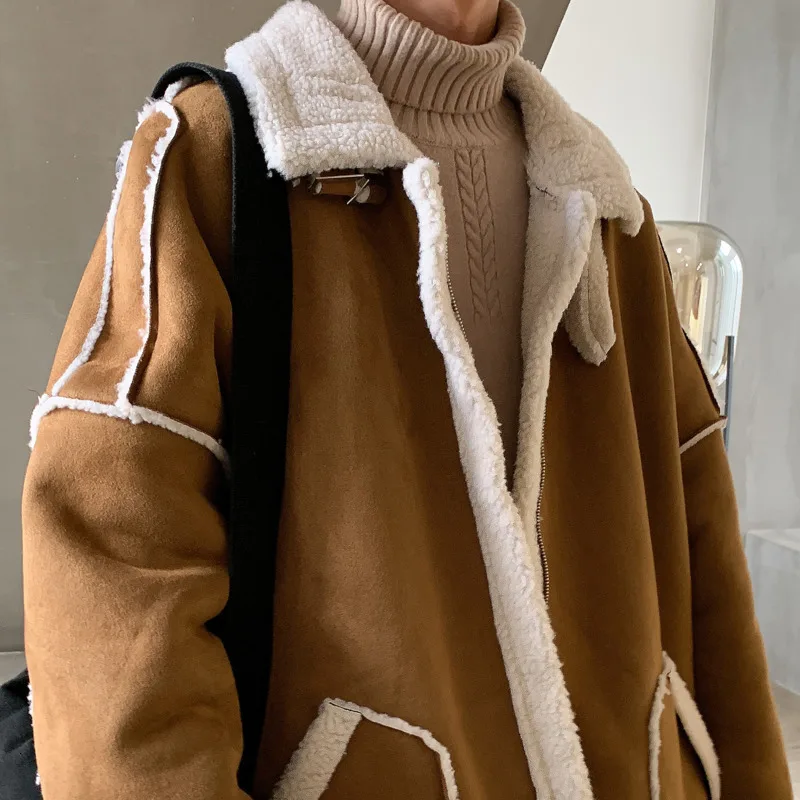 Winter New Lamb Fur Coat Men's Warm Thick Fashion Parka Men Casual Cotton Coat Street Wild Loose Male Clothes Overcoat M-2XL