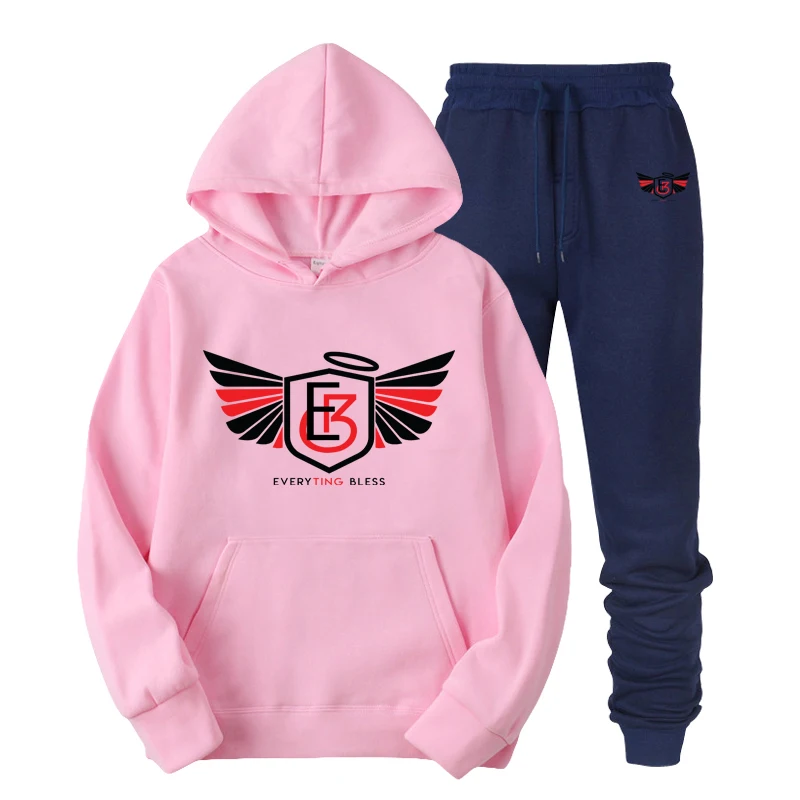 pink-navy Модный комплект из двух предметов, мужские толстовки с капюшоном, спортивная одежда для мужчин, спортивный костюм с капюшоном, осенне-зимняя мужская брендовая одежда, толстовки+ штаны - Цвет: pink-navy