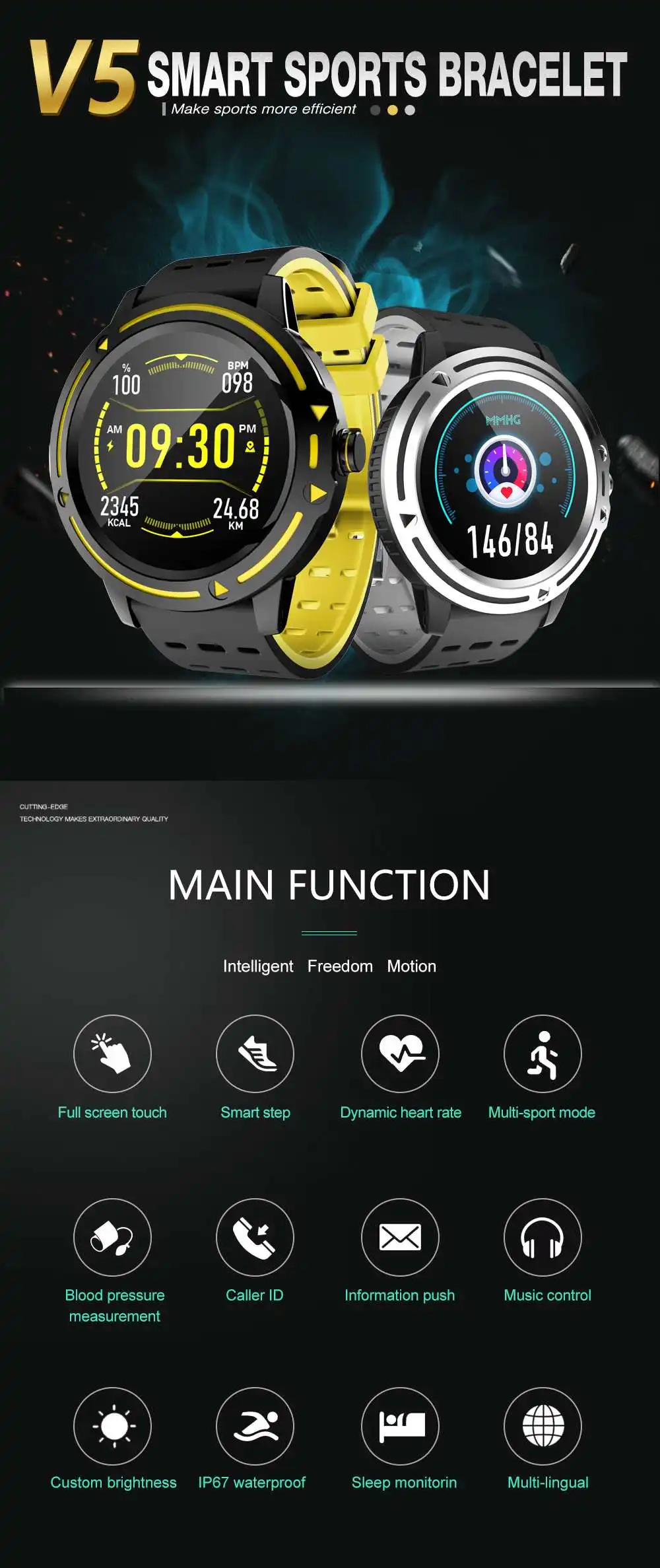 XANES V5 полный сенсорный экран водонепроницаемый Smartwatch вызов отклонение кровяного давления кислородный монитор спортивный фитнес-браслет забота о здоровье