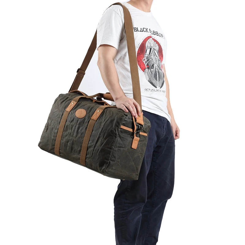 New Military Style Distressed Thick Oil Wax Canvas Fitness Bag Men's Shoulder Bag Outdoor Sports Travel Bag