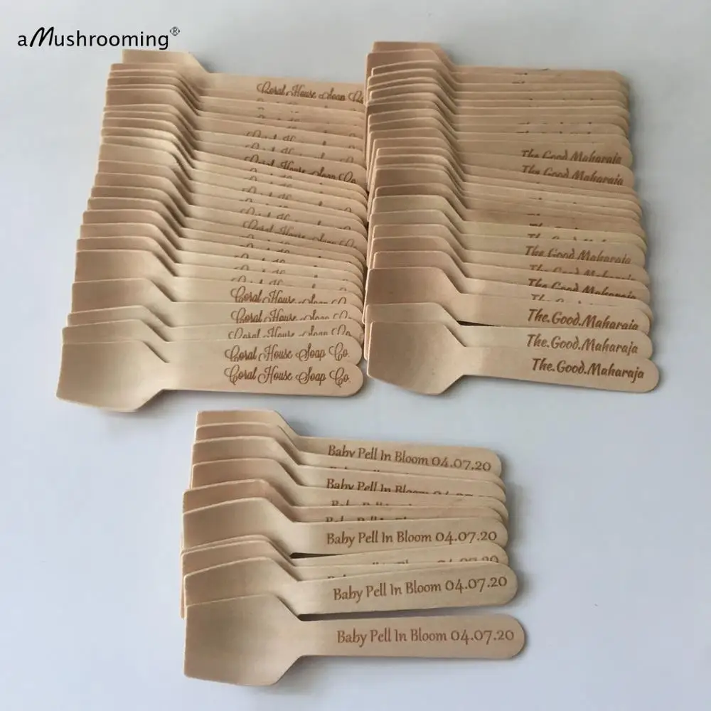 100pcs Disposable Wood Cosmetic Spoons Eco-friendly Sustainable Custom Mini Spoons for Sugar Scrub Body Butter Bath Whip Tasters