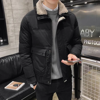 

Winter New Cotton Jacket Men Fashion Solid Color Casual Thick Warm Coat Man Streetwear Lamb Hair Collar Jacket Male Clothes