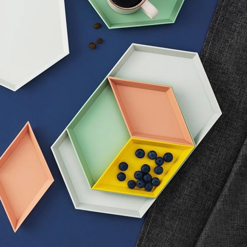 

Nordic Plate Geometric Candy tray Fruit Melon Sundries Cosmetics Storage trays Creative Desktop Combination Jewelry PP Plastic