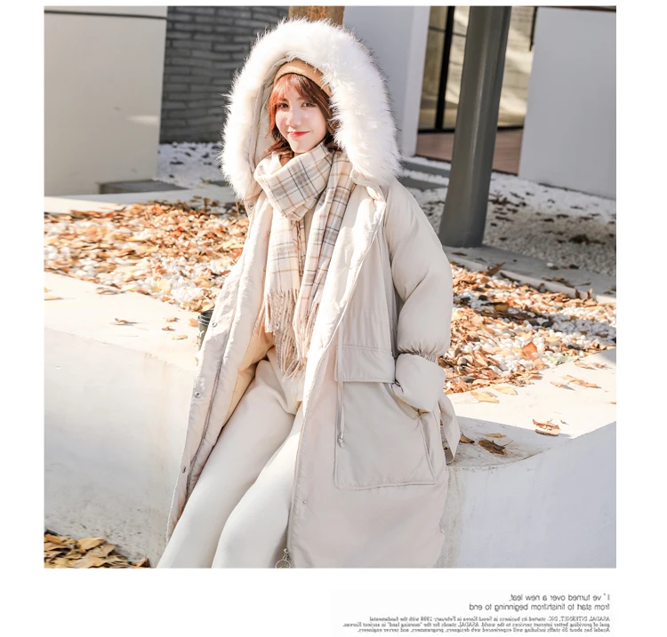 Mid-length Winter New Style down Coat Waist Hugging INS over-the-Knee down Feather Cotton-padded Jacket Coat Fashion