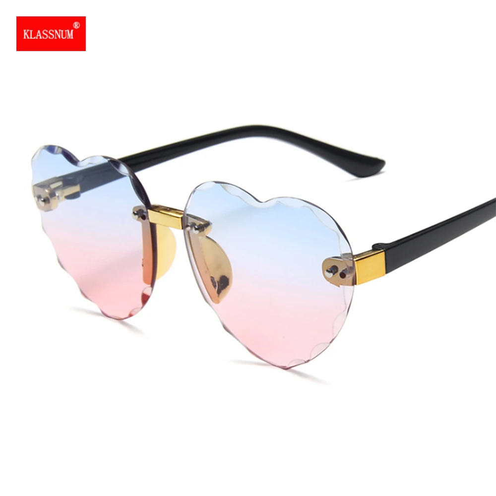 1PC Girls Cute Heart Rimless Frame Sunglasses Children Kids Gray Pink Red Lens Fashion Boys Girls UV400 Protection Eyewear New