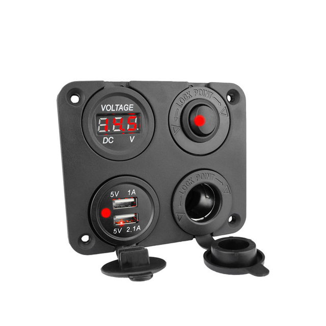 Boat Marine Car Dual USB Charger 4 Gang 12V Boat Switch Panel With Cigarette Lighter Socket On-Off Toggle Rocker Switch