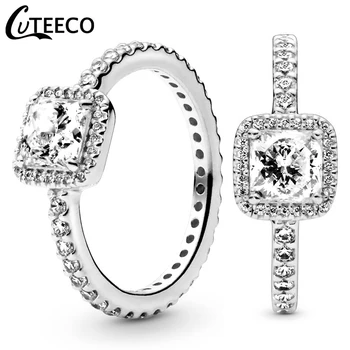CUTEECO Fashion Eternal Elegance Silver Color Finger Wedding Ring for Women Simple Shiny Stacked Ring Engagement Jewelry