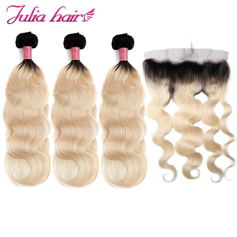 

Ali Julia Hair Ombre Blonde #T1B/613 Color Bundles With Frontal Brazilian Body Wave Bundles With Lace Frontal 13*4 Remy Hair