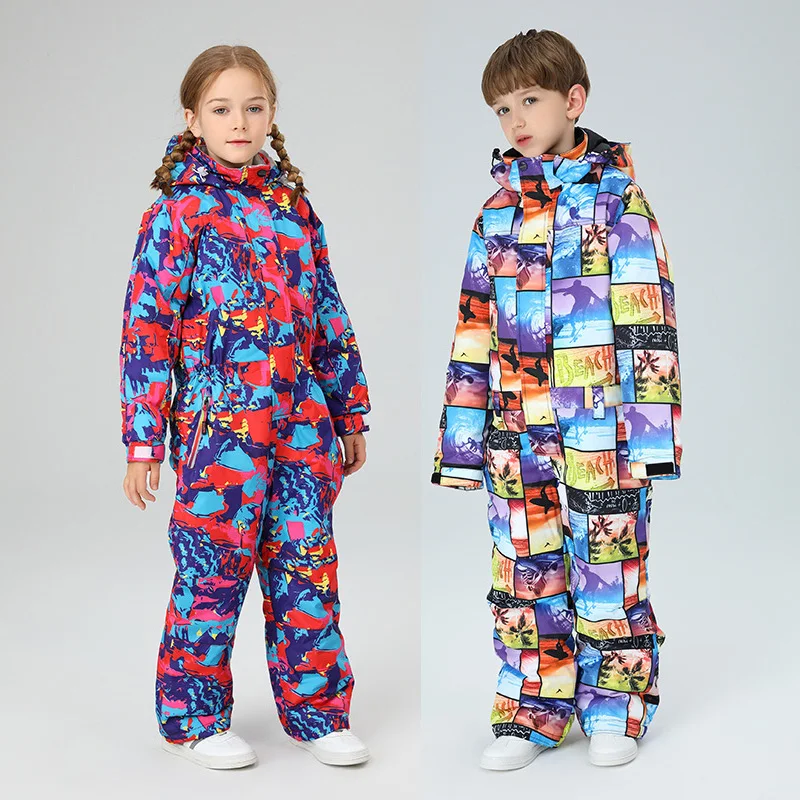 

One-pieces Ski Suit Children Skiing Jumpsuit Boys Girls Winter Outdoor Windproof Waterproof Snowboard Suit Kids Ski Jacket+Pants