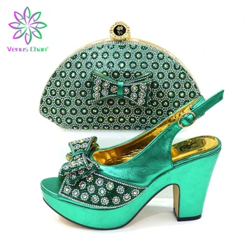 

Slingbacks Slipper in green Color African Women Shoes and Bag to Match Italian Lady Shoes Matching Hang Bag for Party