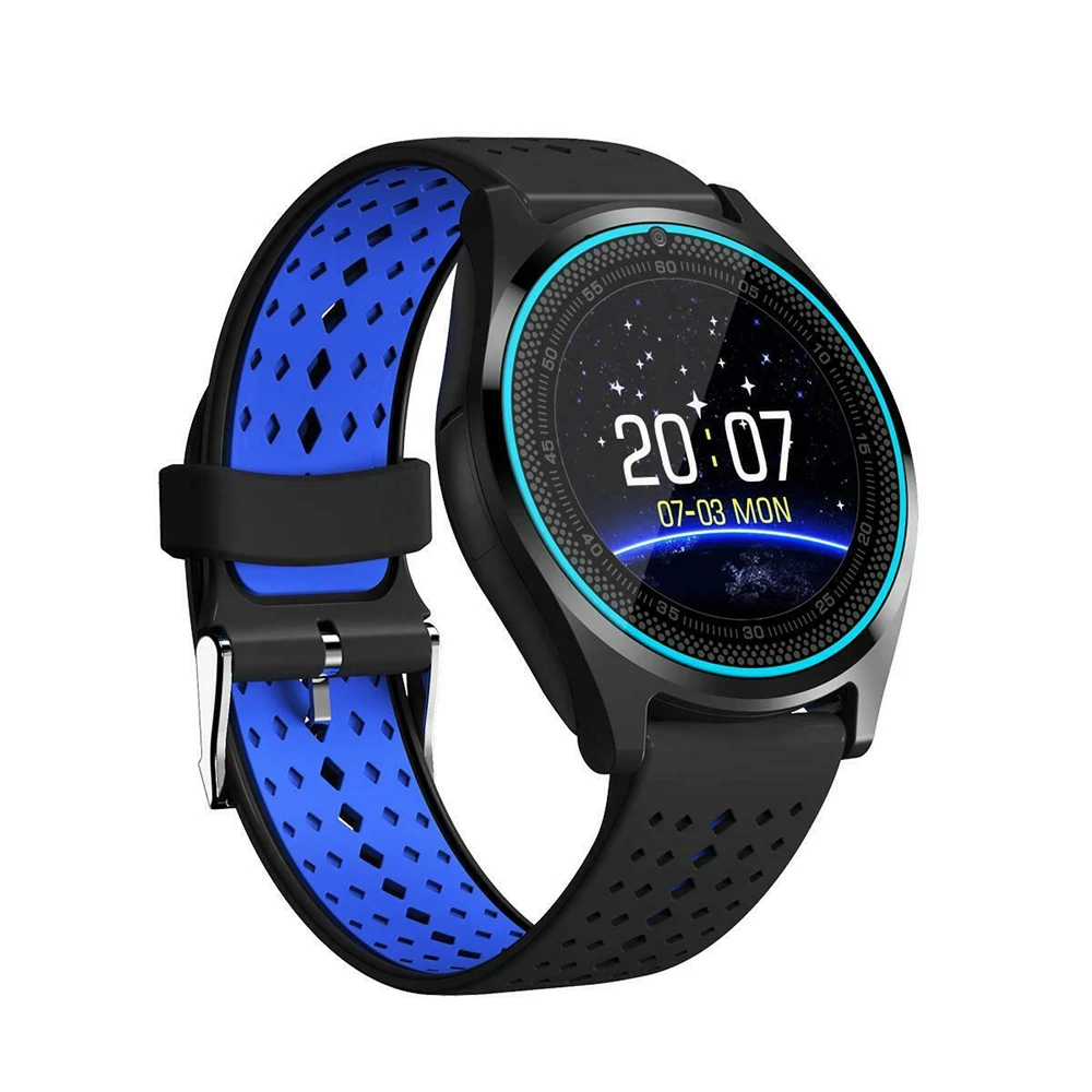 Black Blue V9 Bluetooth Смарт часы камера фитнес трекер напоминание Открытый спортивные часы Группа сна монитор циферблат/вызов SIM TF браслет карта - Цвет: Black Blue