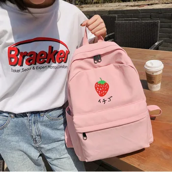 

Canvas Backpack for Girls School Bags Teenage Cute Pink Fruit Pattern Fresh Middle Students Back Pack Women Rucksack