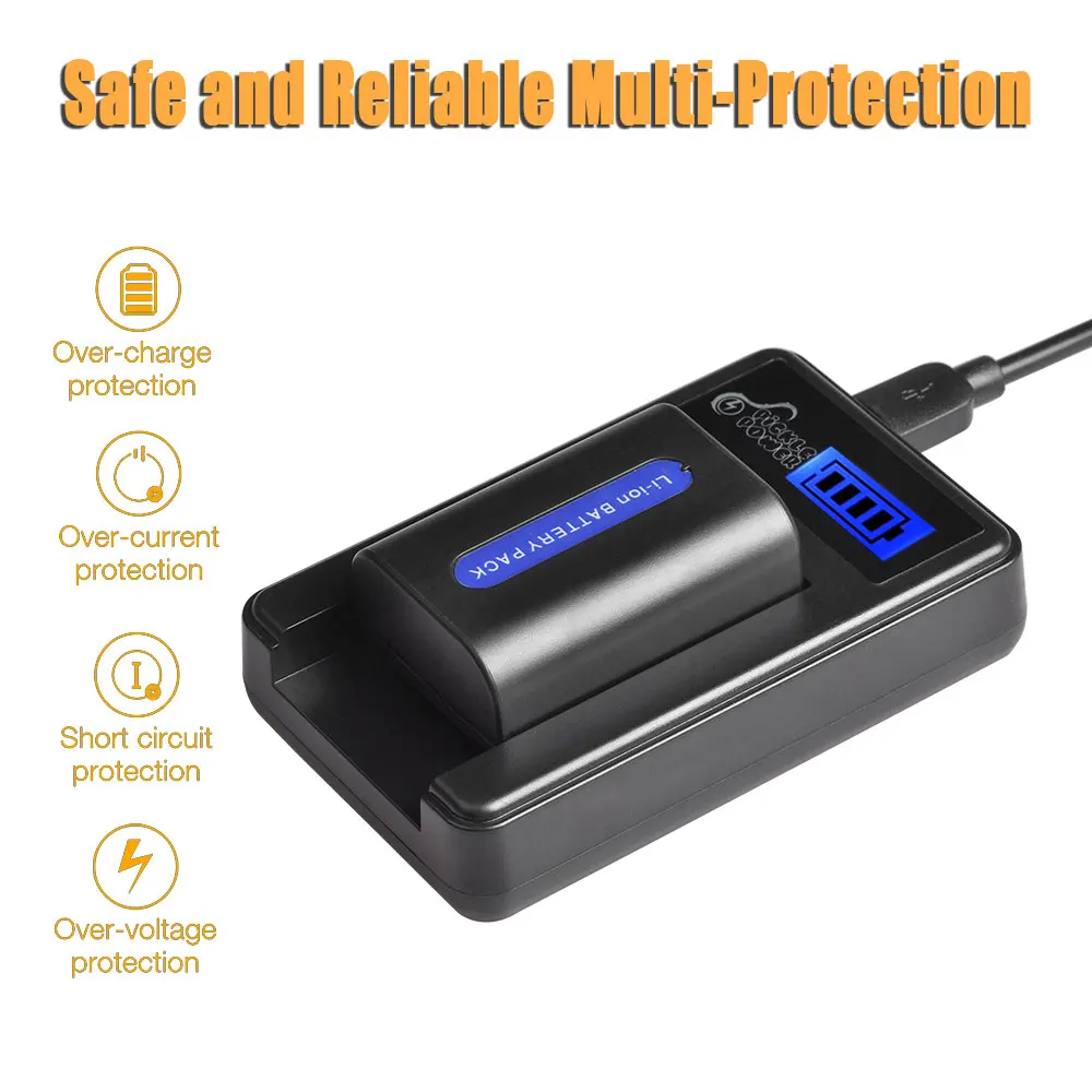 Аккумулятор и зарядное устройство USB с ЖК дисплеем для Sony NP FH50 HC20 HC21 HC22 HC48 HC51 HC52 HC53