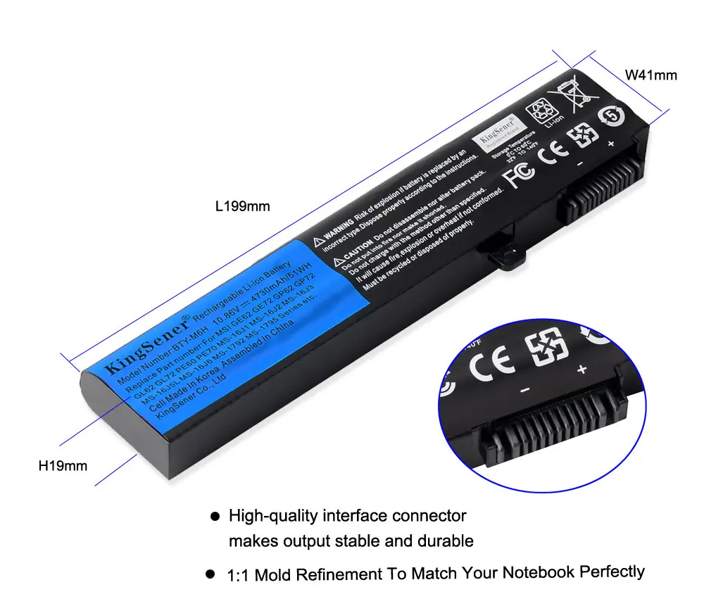 Bateria Portátil para Msi Ge62 Ge72 Gp62 Gp62 Gp72 Gl62 Gp62vr Pe60 Pe70 Ms16j2 Ms-16j3 Ms-1792 Ms-1795 Kingsener-bty-m6h - Imagem 5