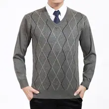 Мужской деловой умный Повседневный пуловер, свитер для мужчин, Осенний красный верблюжий клетчатый плед с узором, трикотажные топы для мужчин, трикотажные свитеры с v-образным вырезом
