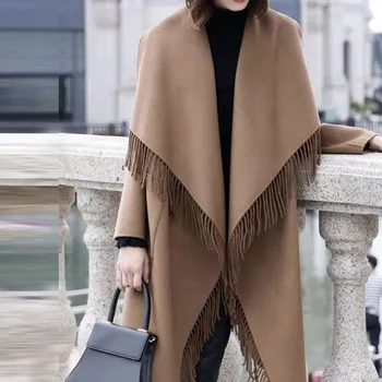 

2020 Europe and America Lapel Collar liu su kuan Woolen Coat Female Double-Sided Cashmere Coat Solid Color Loose Fat