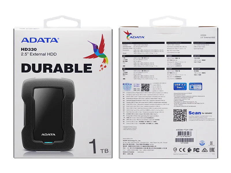 ADATA HD330 2.5'' External HDD 1TB 2TB Durable Hard Disk Drive USB 3.2 Gen 1 External Storage Disk best hard disk in the world