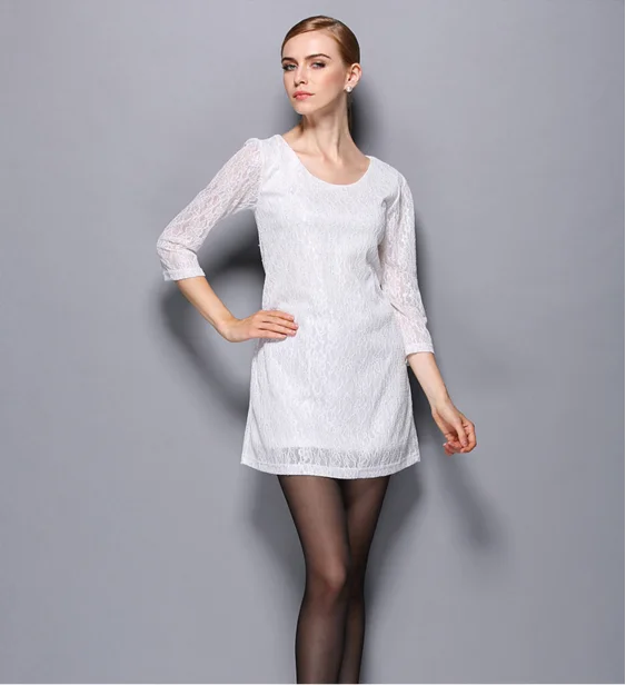 Для женщин Винтаж лето Slim Fit Cheongsam вечернее, нарядное, кружевное платье с цветочным рисунком; Женские однотонные с рукавом «три четверти» Мини-платья