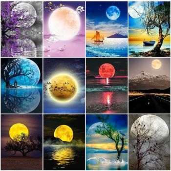 

HUACAN 5d Diamond Painting Full Drill Square Moon Landscape Embroidery Cross Stitch Mosaic Home Decor