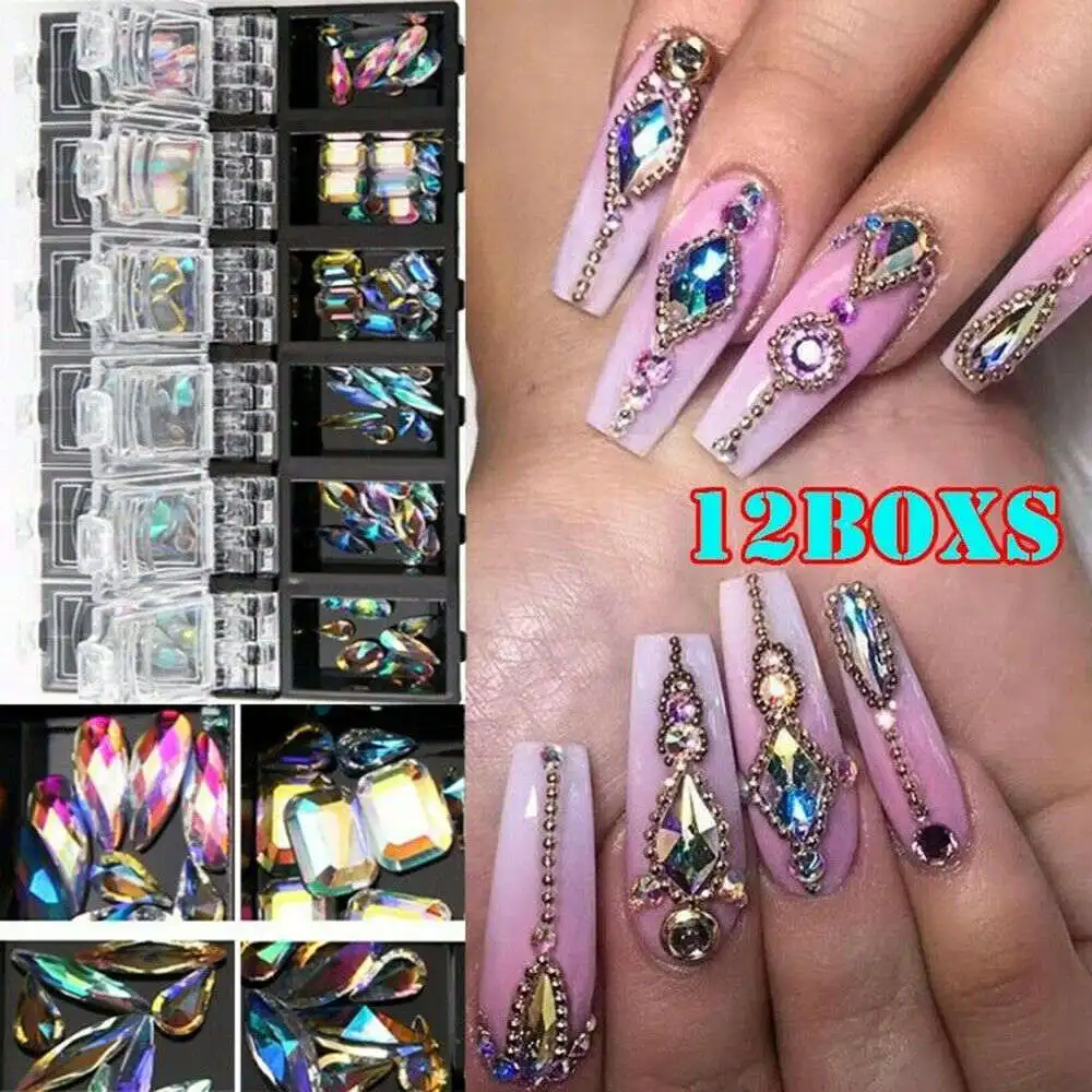 01 12pcs AB Diamond Gem Nail Glitter Rhinestone Glass Nail Art Deco Nail 3D Nail Art Nail Accessories - Цвет: 01