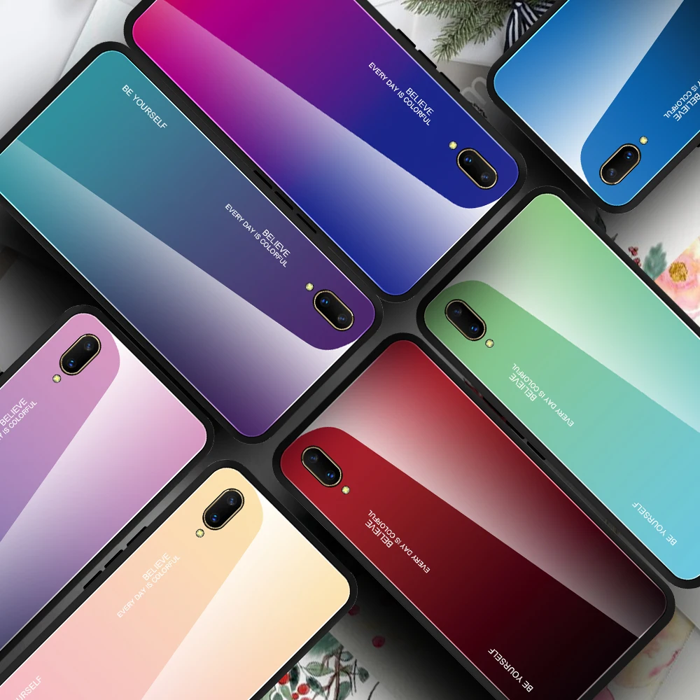 Градиентный чехол из закаленного стекла для телефона для Vivo iQOO V7 V11 V11 Pro V11i V15 V15Pro Y17 Y12 Y85 S1 X21 чехол градиент Аврора чехол