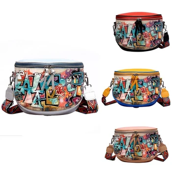 

Cartoon Street Style Graffiti Pu Leather Messenger Bag Travel Lady Shoulder Bag Messenger Bag Handbag