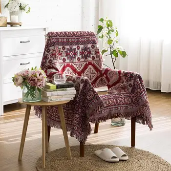 

Geometric Embroidery Christmas Sofa Covers For Living Room Modern Tassel Couch Cover Red Family Apartment Funda Sofa Home Decor