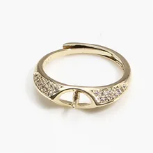 

Flower ring empty holder 14K electroplated new micro-inlaid zircon freshwater pearl ring holder opening DIY hand accessories