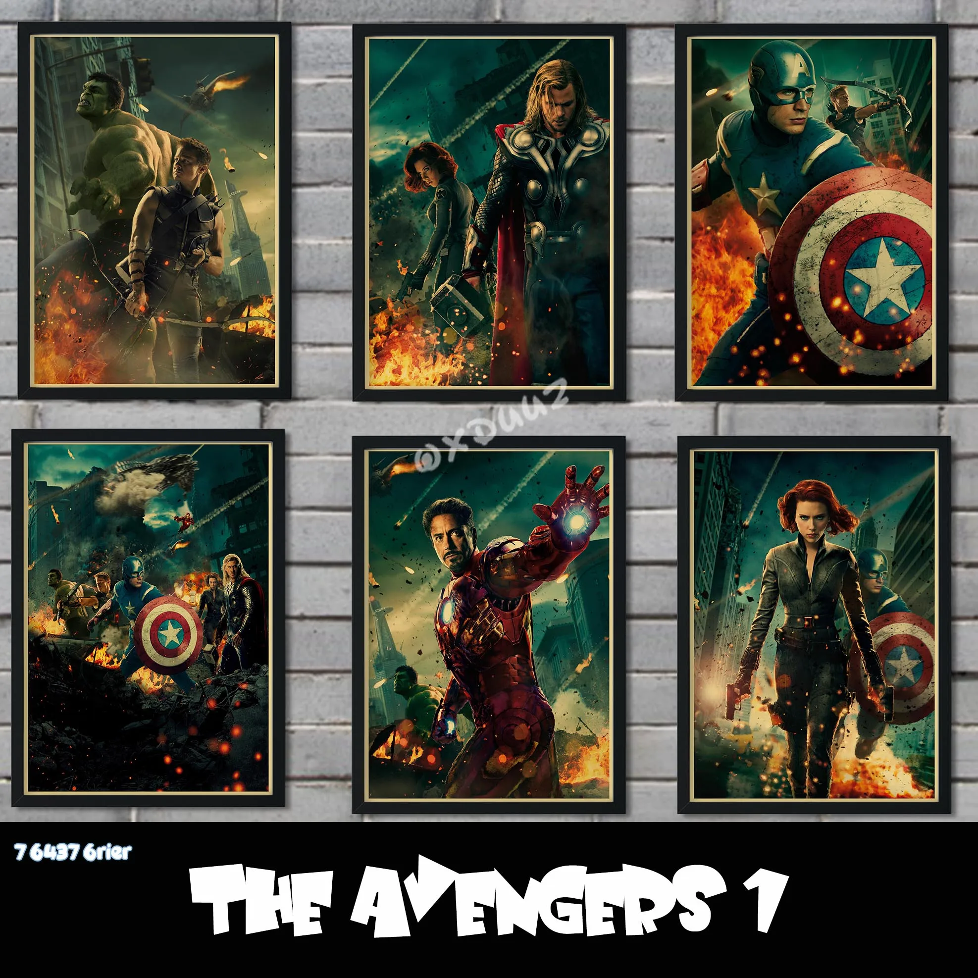 Постер из крафт-бумаги в стиле ретро с супергероями Marvel Железный человек Капитан