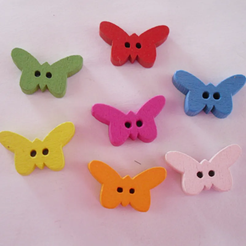 100 Pcs Mixed Wooden Buttons Colorful Butterfly 2-Holes Sewing Scrapbooking DIY Clothes Buttons Sewing Accessories