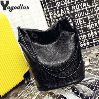 

Hot Designer Women Leather Handbags Large Capacity Ladies Shopping Bag Bolsa Black Bucket Shoulder Bags Ladies Crossbody Bags