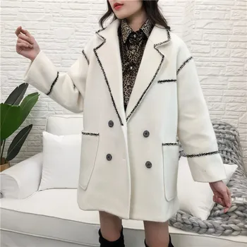 

New Autumn Winter All-match Medium-long Female Overcoat Thick Loose Casual Suits Jackets Long Sleeve Woolen Jacket Coat