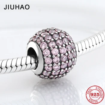 

New delicate 925 Sterling Silver fashion round shape pink zircon beads Fit Original JIUHAO Charm Bracelet Jewelry making