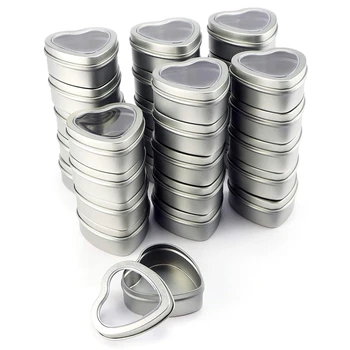 

Fashion30Pcs Heart Metal Tins,Empty Heart Shaped Silver Metal Tins with Clear Window for Candle Making, Candies