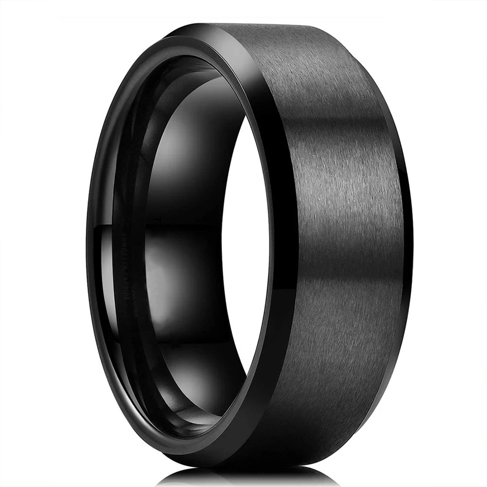 Fashion Men's 8mm Gold Color Groove Beveled Edge Tungsten Wedding Carbon Fiber Ring Punk Gear Wheel Stainless Steel Ring For Men