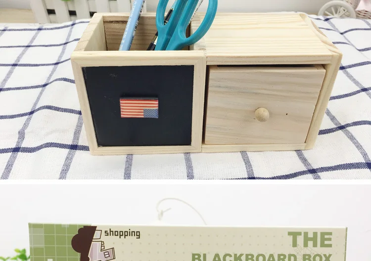 P73 Korean Style Creative DIY Desktop Single Layer Blackboard Storage Box Wood Pencil Case Office Multi-functional Stationery St