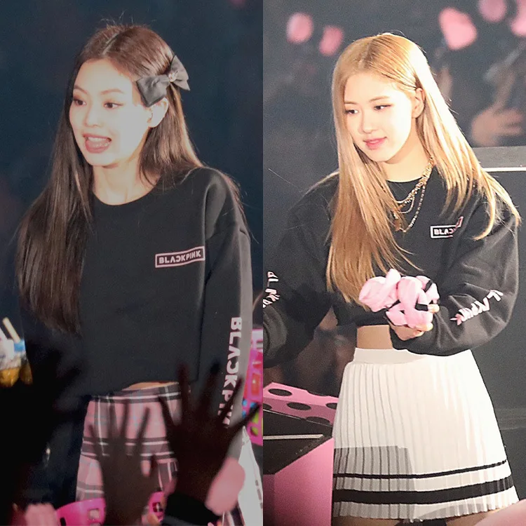 

kpop BLACKPINK 2019 new autumn Round neck short black hoodies women fashion Korean streetwear Harajuku sweatshirts girls clothes