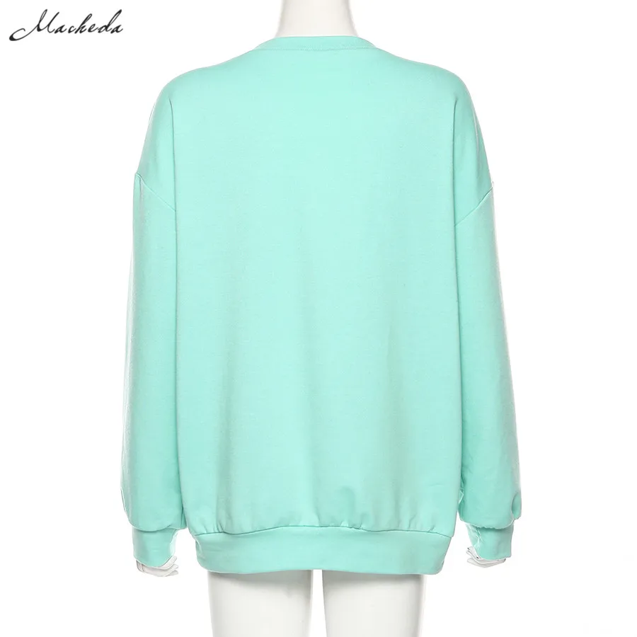 Macheda мятно-зеленый буквенный принт мешковатые толстовки осень зима женские пуловеры уличная одежда свободные топы